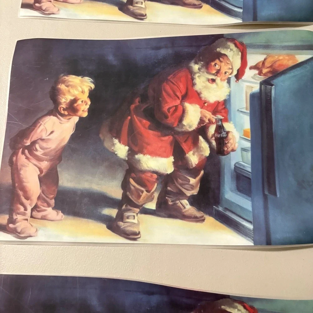 Vintage Coca Cola Santa Claus & Boy Refrigerator‎ Christmas Placemats Set of 3